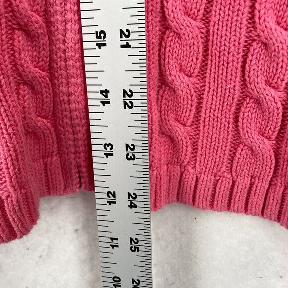L.L. Bean Chunky Cable Knit Full Zip Sweater Women's 2X Pink Mock Neck Preppy - Picture 7 of 12